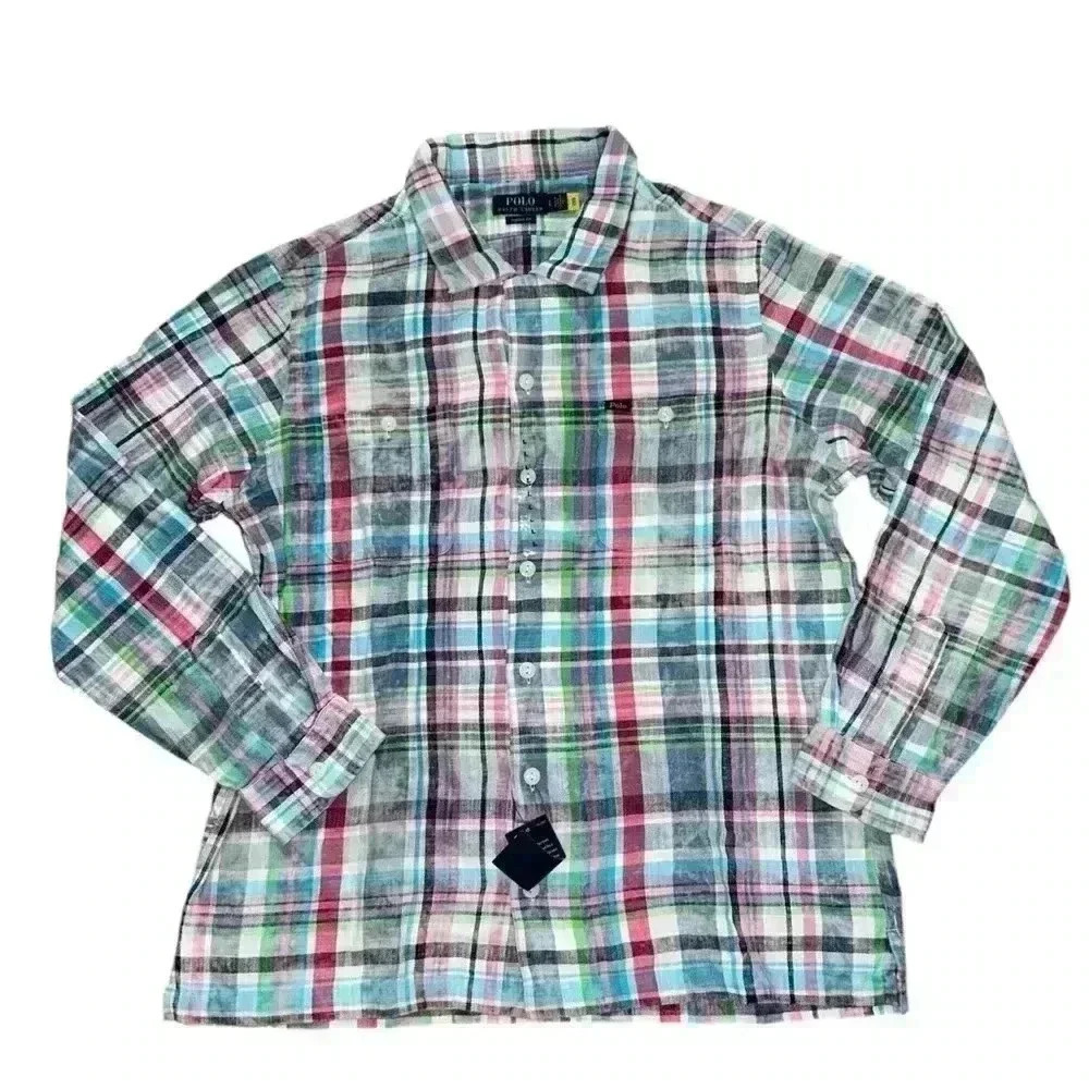 NEW Polo Ralph Lauren Men's Multicolor Classic Fit Bleached Plaid Flannel